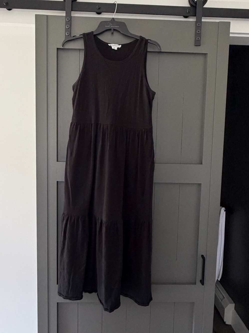 LUCKY BRAND Black Sleeveless Tiered midi Dress